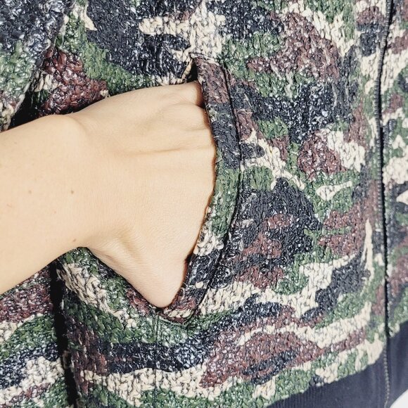 OVS Women's Green Black Camo Ribbed Cuffs Lightweight Full-Zip Bomber Jacket SzL - Picture 4 of 11